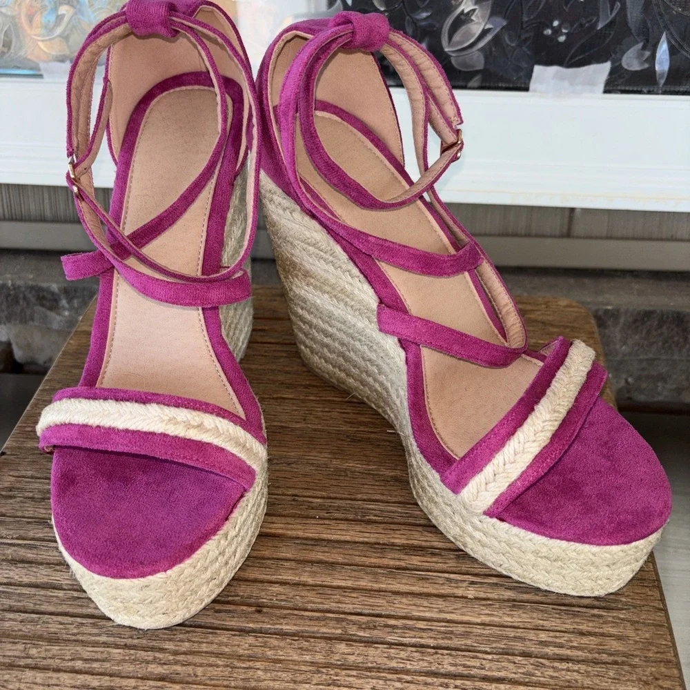 Espadrille Rope Wedge Hot Pink  Slingback Strappy  Dress Shoes Size 41/ 9.5 US
